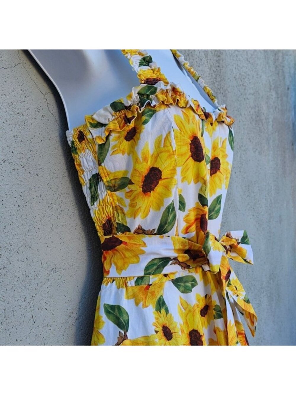 Vintage 90s French Sunflower Print Cotton Sundress Size M - Picture 4 of 16